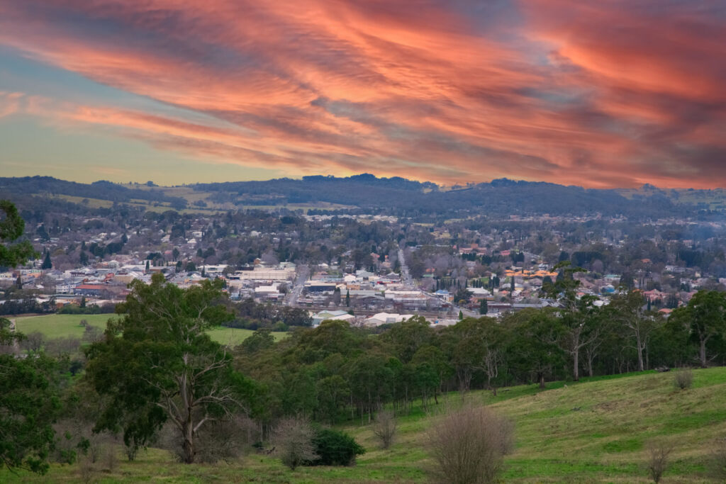 Panoramic views of Bowral in NSW Southern Highlands Australia colourful nice sky